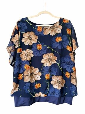 Floral Navy Blue chiffon overlay Top
